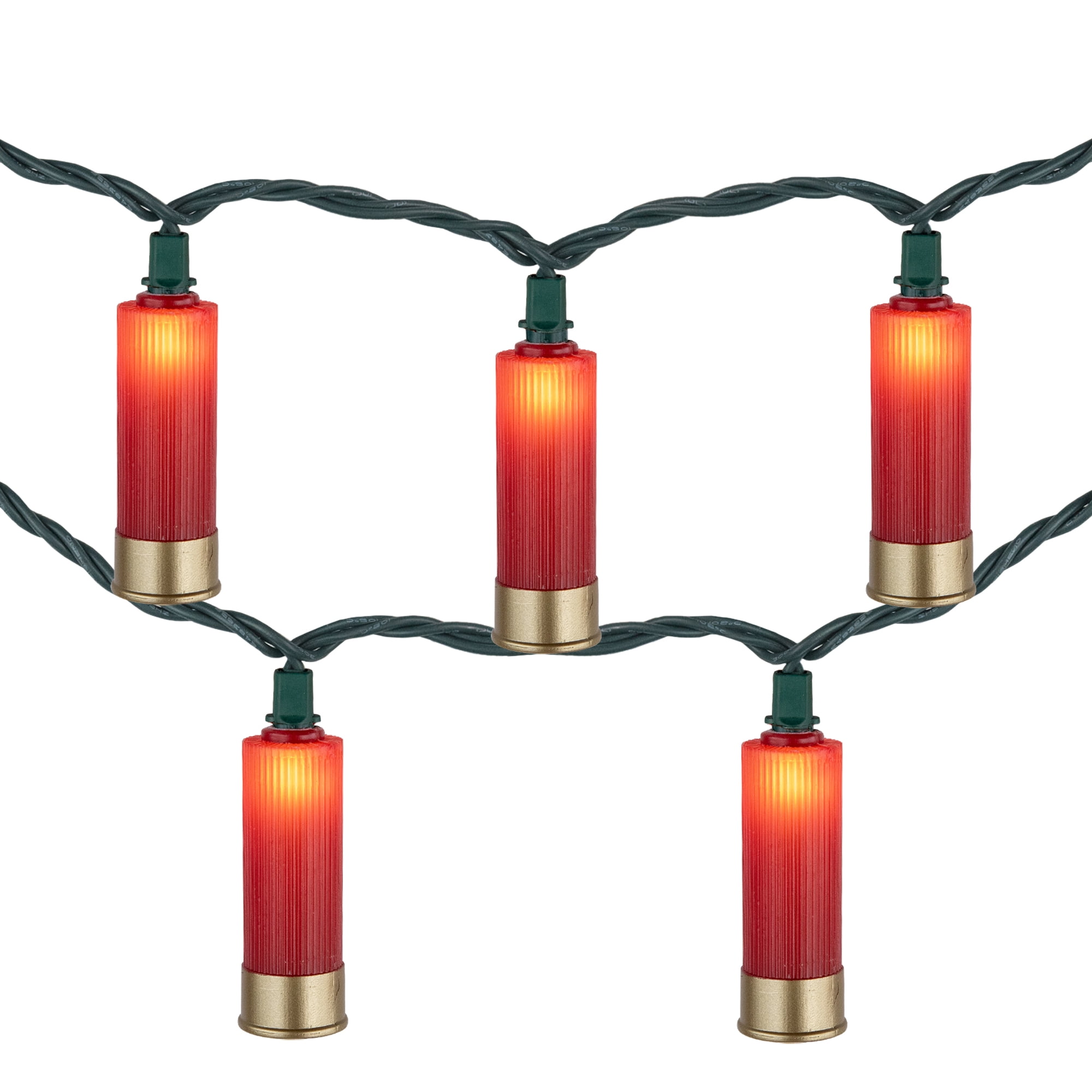 10-Count Red and Gold Shotgun Shells Patio Light Set 5.75ft Green Wire