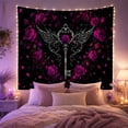 thumbnail image 2 of Silver Skeleton Key Among Magenta Roses and Crescent Moons, Mystical Gothic for Dark Art Lovers, Floral Wall Art, Halloween Gift, Tapestry Wall Hanging for Bedroom and Den, 2 of 7