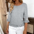 thumbnail image 2 of CAIVO Women Blouses Dressy Casual Linen Round Neck Ruffle Sleeve Loose 3/4 Sleeve O-Neck Solid Color Comfort Tops, 2 of 5
