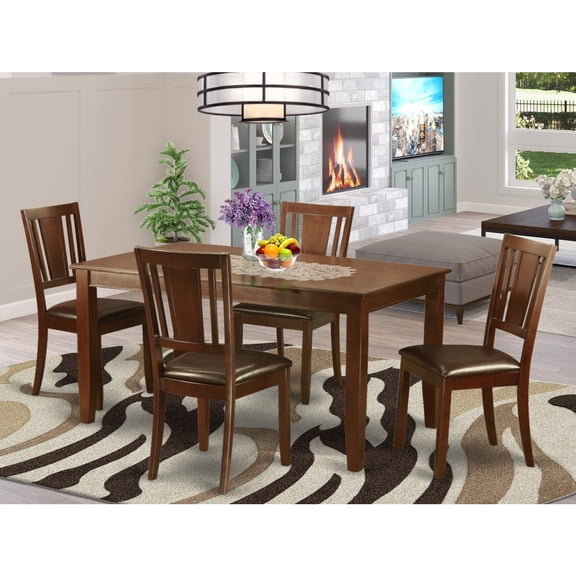 Kitchen Dining Set 5 Piece - Table & 4 Chairs - Rectangular Table - Mahogany Finish - Modern Dinette Set