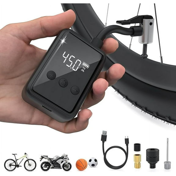 MixMart Bike Pump Portable Air Compressor, 130 PSI Mini Bike Tire Pump with Gauge, Bicycle Inflator Pump Fits Presta & Schrader Valve, Electric Pump Auto Shut-Off, Small Air Pump Ball Motorcycle