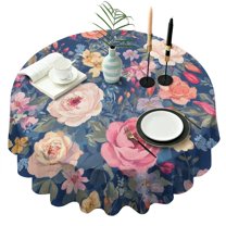 Pioneer Flower Floral Print Pattern Round Tablecloth 60"x60",Wrinkle Wipeable Table Cloth for Kitchen Dining Room Picnic Patio Party