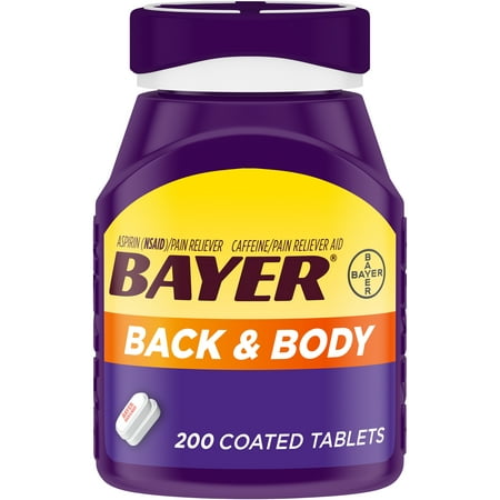 Bayer Back & Body Extra Strength Pain Reliever Aspirin w Caffeine, 500mg Coated Tablets, 200 (Best Tablet For Body Pain In India)