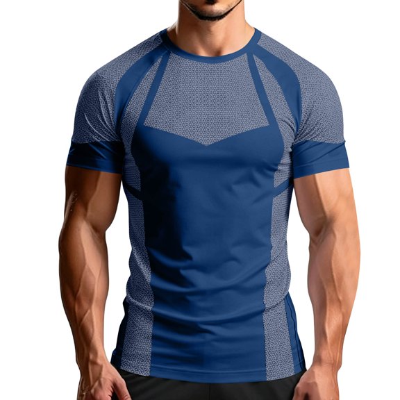 Men's Workout Shirts Quick Dry Seamless Short Sleeve Tshirts Breathable Compression Workout T-Shirt Geometric Print Athletic Tee For Gym Running Training