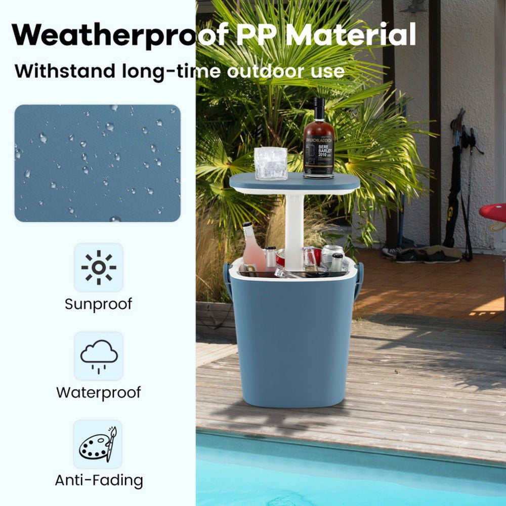 YYAo 3-in-1 Portable Cooler Bar Table with Bottle Opener and Lift Top Lid for Camping Poolside-Blue