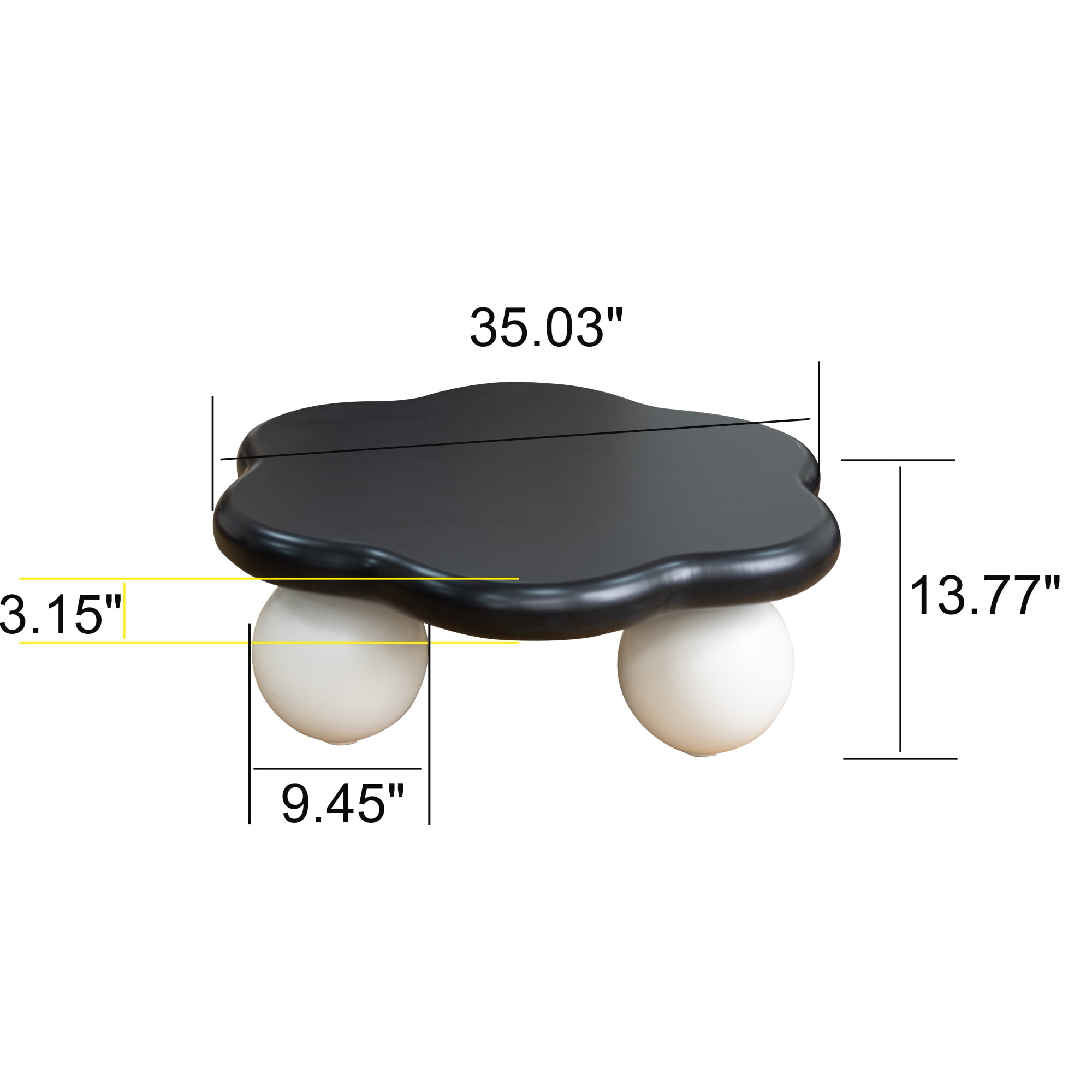 35" Cloud Shaped Coffee Table, Petal-Shaped Modern Minimalist Coffee Table with Spherical Legs, Kid & Pet Friendly Space Saving Center Table Tea Table for Small Apartment