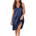 thumbnail image 3 of Tranfacy Women Summer Sleepshirt Solid V Neck Sleeveless Satin Dress Breathable Casual Home Attire, 3 of 5