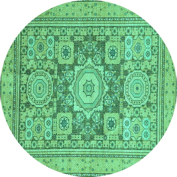 Ahgly Company Indoor Round Abstract Turquoise Blue Modern Area Rugs, 4' Round