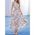 thumbnail image 5 of Women'S 2025 Summer Floral Midi Dress Cap Sleeve V Neck Ruffle Long Flowy Boho Casual Beach Vacation Dresses Picture5 M, 5 of 8