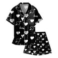 thumbnail image 4 of LUOGENLI Pajamas Girls Christmas Pajamas Size 14-16 Pants Girls' Valentine's Day Printed Pajamas Short Sleeved Button Top Shorts Home Pajamas Set Girls Christmas Sleepwear Size 14 Black 12-13 Years, 4 of 4