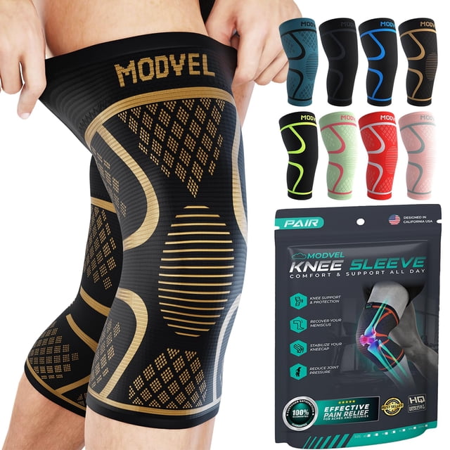 Rodilleras Modvel (2 unidades) para mujer y hombre: rodilleras de compresión para entrenamiento, alivio del dolor de rodilla, soporte articular para ligamento cruzado anterior (LCA), artritis y desgar