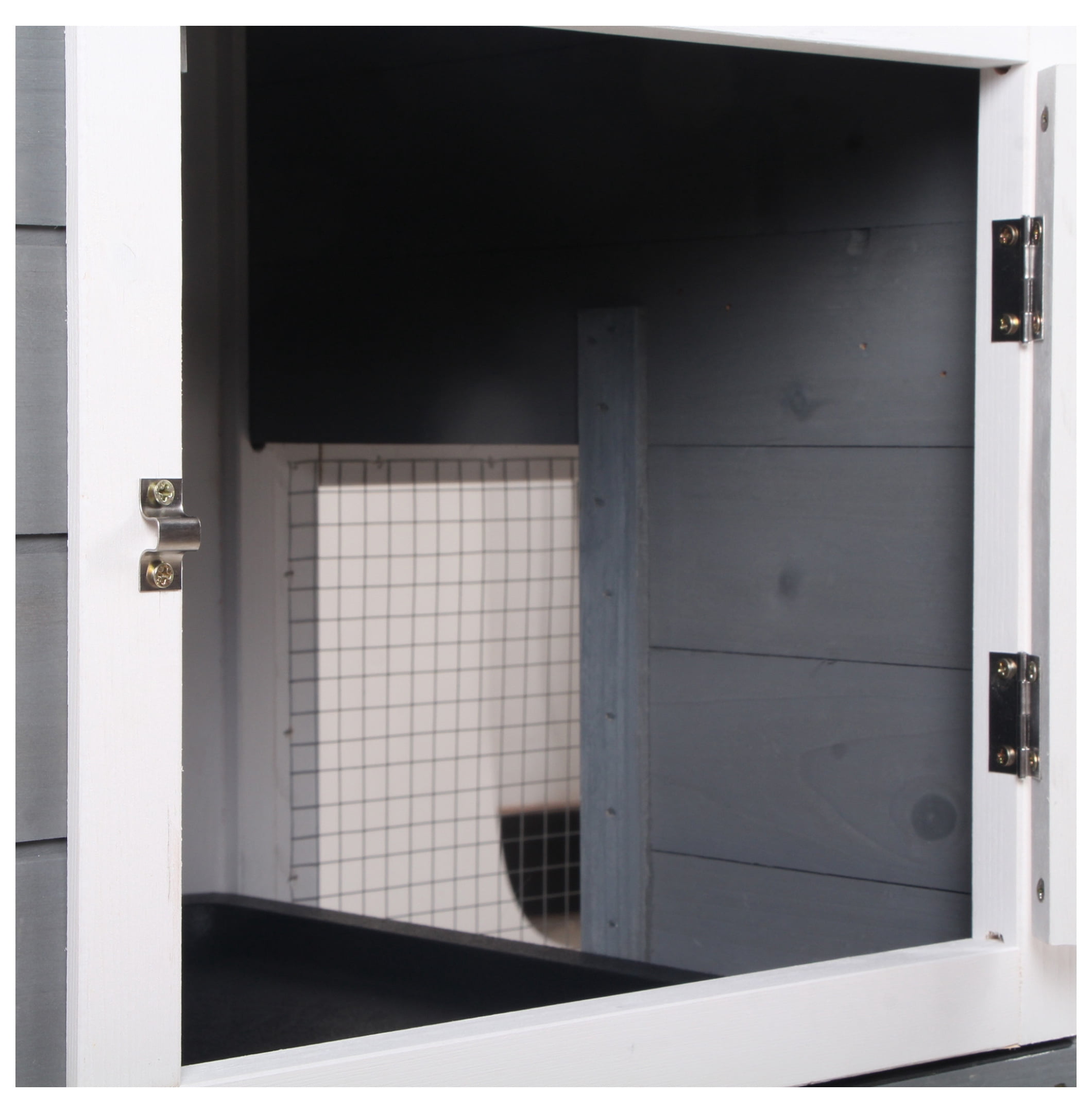 62" Rabbit Hutch, Wooden Bunny Hutch, Guinea Pig Cage, Small Animal Enclosure with Run Area, Removable Tray, Asphalt Roof, Lockable Doors and Ramp, Gray
