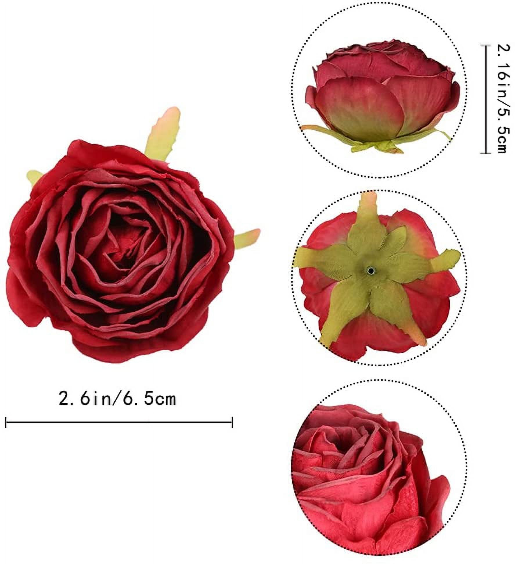 Red Roses Artificial Flowers Dark Red Silk Bulk Flower Heads Vingtage Dried Fake Flowers Artificial for Decoration Bridal Bouquets for Wedding Centerpiece Flower Wall Decor (Dark Red)