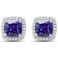 thumbnail image 2 of Paris Jewelry 10k White Gold 4 Ct Created Halo Princess Cut Blue Sapphire Stud Earrings Plated, 2 of 2