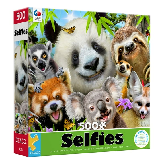 Ceaco 500 Piece Panda and Friends Selfies (Howard Robinson) Interlocking Jigsaw Puzzle