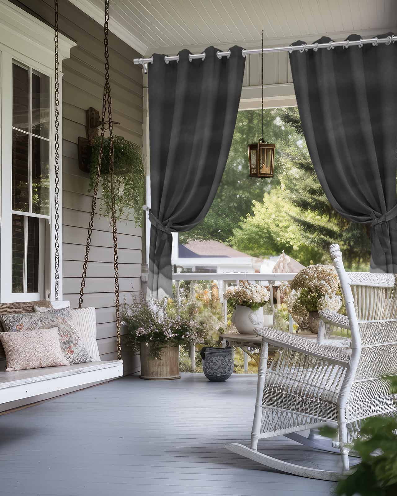 Ombre Waves Outdoor Curtains for Patio, Abstract Art Gradient Black Modern Privacy Drapes Grommet Waterproof Outside Curtains for Porch/Cabana/Balcony 54"x 108", 1 Panel