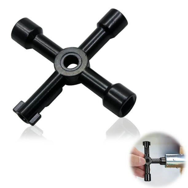 Llave multifuncional de 4 vías Desiderio para caja de medidor de gas, agua y electricidad, llave abierta para gabinete (negra)