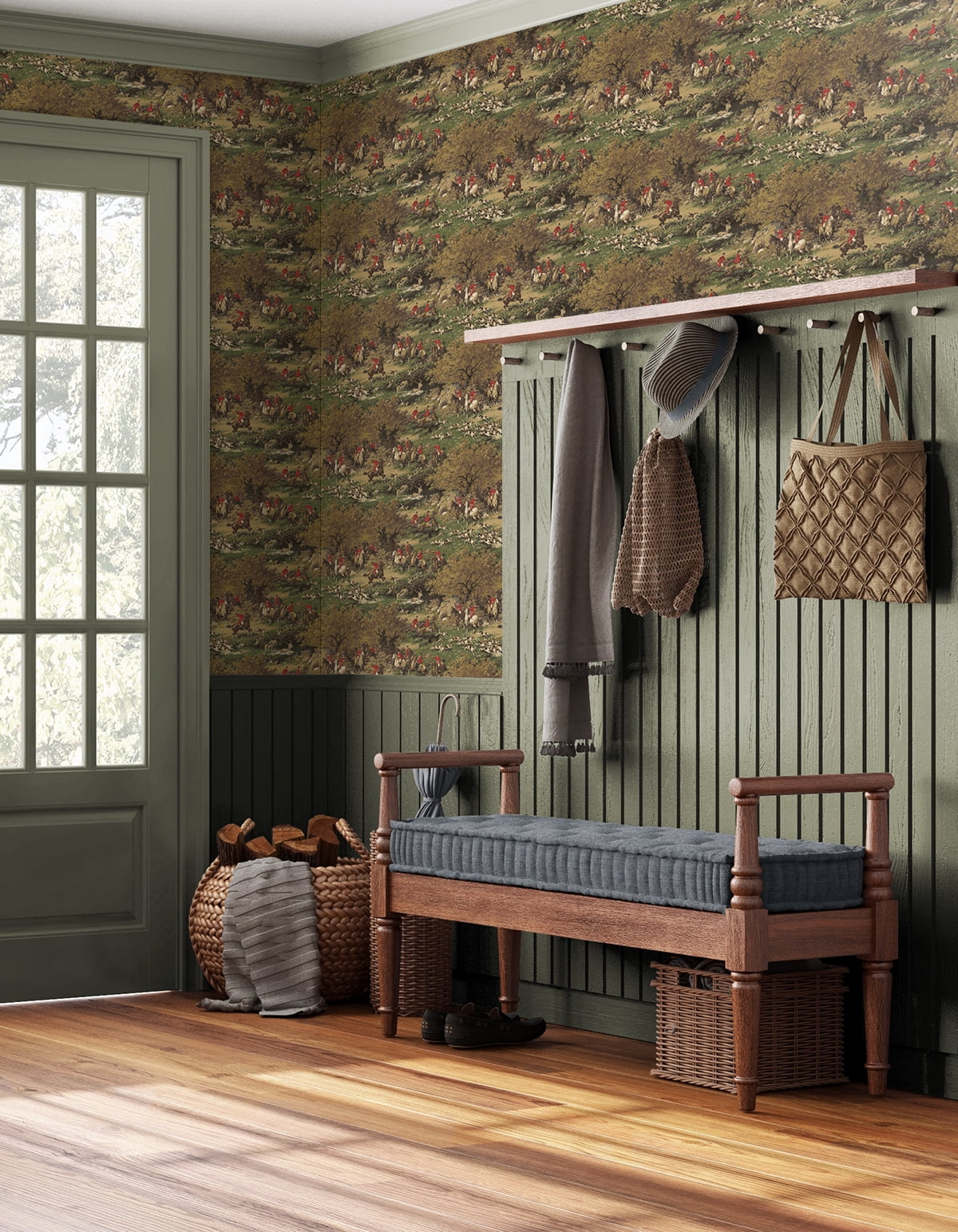 Harry & Grace Chestnut & Rosemary Taunton Hunt Scene Premium Matte Non-Woven Peel and Stick Wallpaper - 20.5 in. W x 18 ft. L Roll