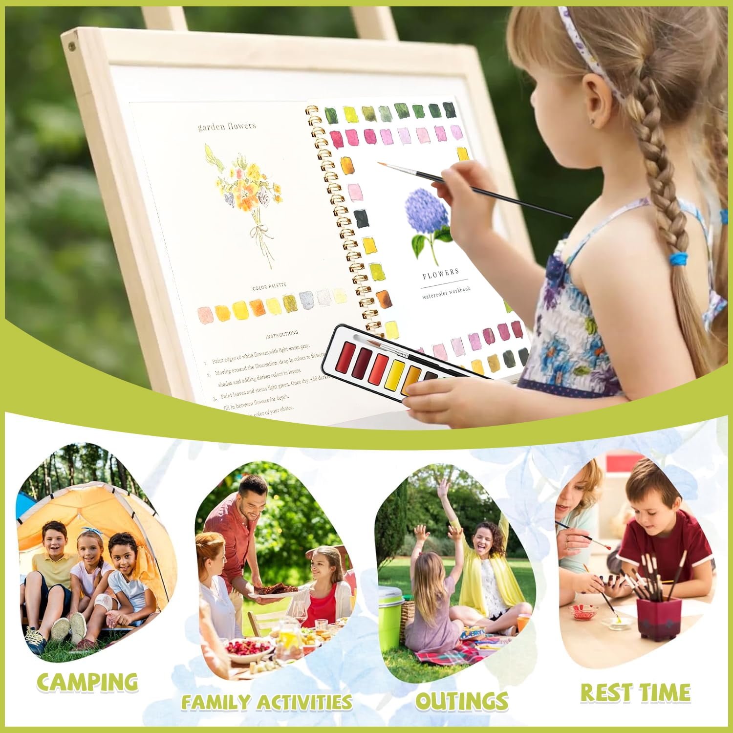 Art and Craft Kit for Kids,Beginner-Friendly Water Coloring Drawing Pad with Brush (Flowers)