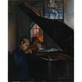 thumbnail image 2 of Alvar Cawén 12x14 Gold Ornate Wood Frame and Double Matted Museum Art Print Titled - By the Grand Piano (1925), 2 of 4