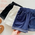 thumbnail image 3 of Mercatoo Toddler Baby Girls Roll 𝐂𝐮ff Denim Shorts Summer Casual Pull on Jeans Pants with Pockets Girls Baggy Clothes, 3 of 4