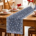 thumbnail image 5 of Navy Blue Floral Boho Table Runner - 108 Inch Long Ethnic Tribe Abstract Art Flower Cotton and Linen Blended Dress Scarves Farmhouse Table Runner for Kitchen Dining, Coffee Table, 13" x 108", 5 of 8
