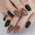 thumbnail image 1 of coolNail 3D Rose Black Metallic Rhinestones Frosted Ballerina coffin False Nail Tips Matte Black Pre-design Flat Top Fake Nails Tips, 1 of 1