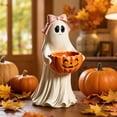 thumbnail image 3 of Resin Ghost Figurine with Pumpkin Candy Bowl Halloween Porch Yard Patio Decor Freestanding Indoor Outdoor Statue Virelaxpo, 3 of 7