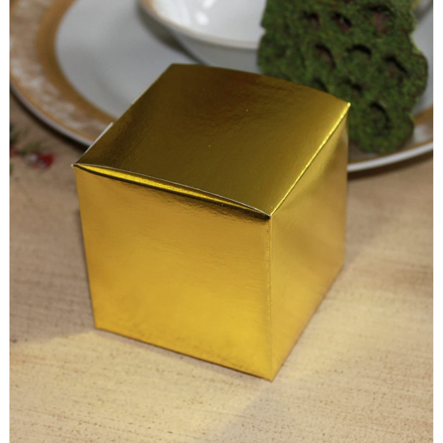 Gold Metallic Favor Gift Boxes 3 X 3 X 3 Inches Set of 12, Shiny