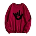 thumbnail image 1 of Bmisegm Women Saint-Valentin Simple et à la Mode Je t'Aime Geste Imprimé Col Rond Manches Longues Sweat Sans Capuche Décontracté pour Women Rouge P, 1 of 3