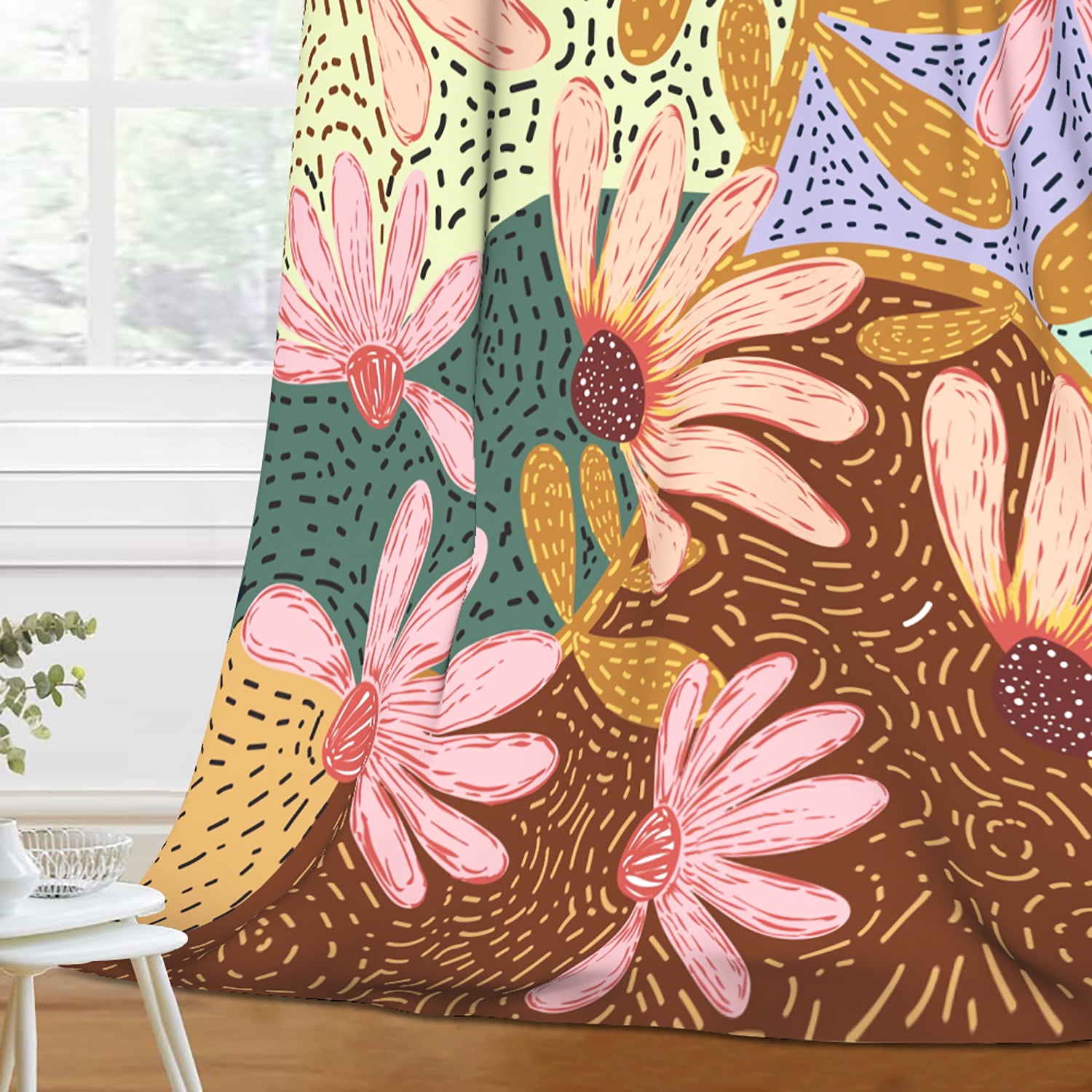 MIZHONA Boho Blackout Curtains for Bedroom,Colorful Floral Printed Room Darkening Curtains Set of 2,42"x63"