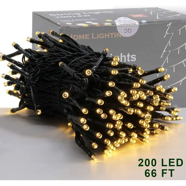 Luces navideñas, 200 LED de color blanco cálido para decoración de exteriores con 8 modos de iluminación y conexión perfecta de extremo a extremo para un ambiente festivo