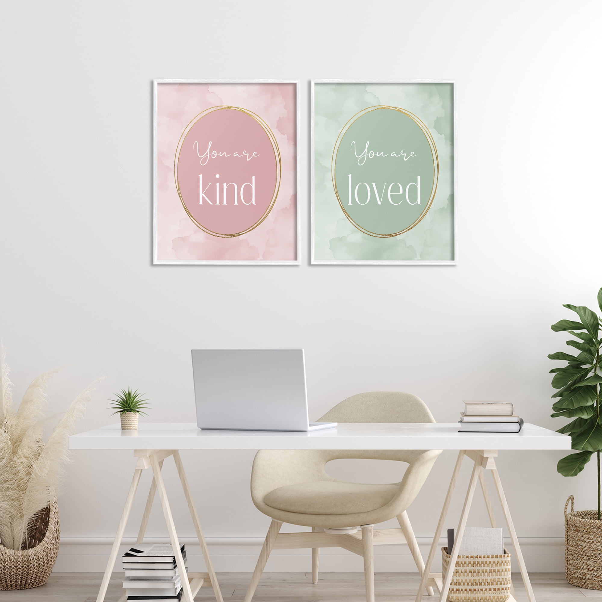 Stupell Industries Pastel Golden Affirmations 2 Piece White Framed Giclee Art Set, design by Christine Simpson Art