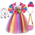 thumbnail image 5 of Disfraz de carnaval de arcoíris con caramelos para niños de 2 a 10 años, vestido de princesa con estampado de piruleta y diadema, ropa para fiesta de cumpleaños y Navidad, 5 of 5