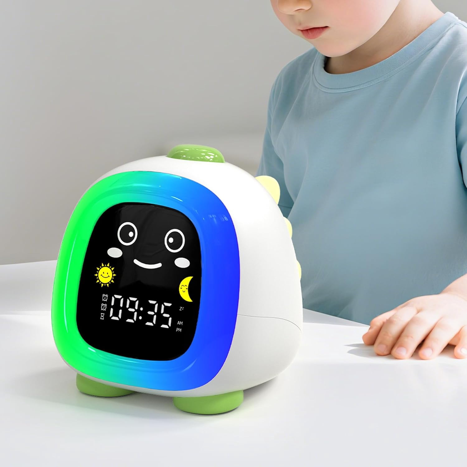 Kids Alarm Clock with OK to Wake Light, Sleep Training Clock with Cute Dinosaur Night Light for Bedroom, Toddler Stay-in-Bed Clock, Birthday Gift for Boys and Girls
