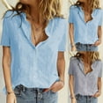 thumbnail image 4 of UPPADA Women Summer Short Sleeve Shirts Tops,Trendy Button Down V Neck Tunic Shirt Solid Color Loose Fit Casual Plus Size Blouses, 4 of 5