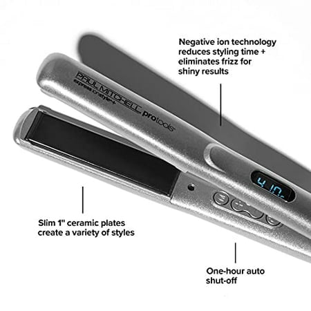 Paul Mitchell Pro Tools Express Ion Style+ 1" Ceramic Flat Iron, Adjustable Heat Settings, For Straightening + Curling