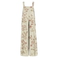 thumbnail image 6 of Women's Floral Print Sleeveless Overalls Loose Wide Leg Cotton Linen Jumpsuit with Pockets Beige L, 6 of 7