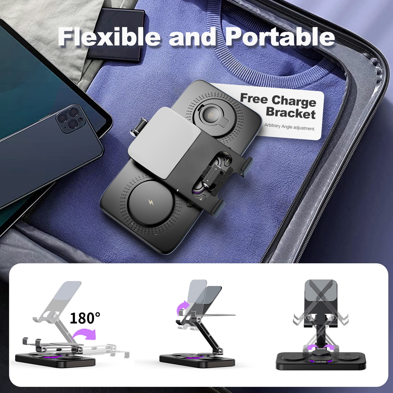6 in 1 Wireless Charger for iPhone Airpods iWatch, Foldable Magnetic Charging Station for Apple Multiple Devices,Travel Charging Pad Dock Compatible with Apple 12 and above series