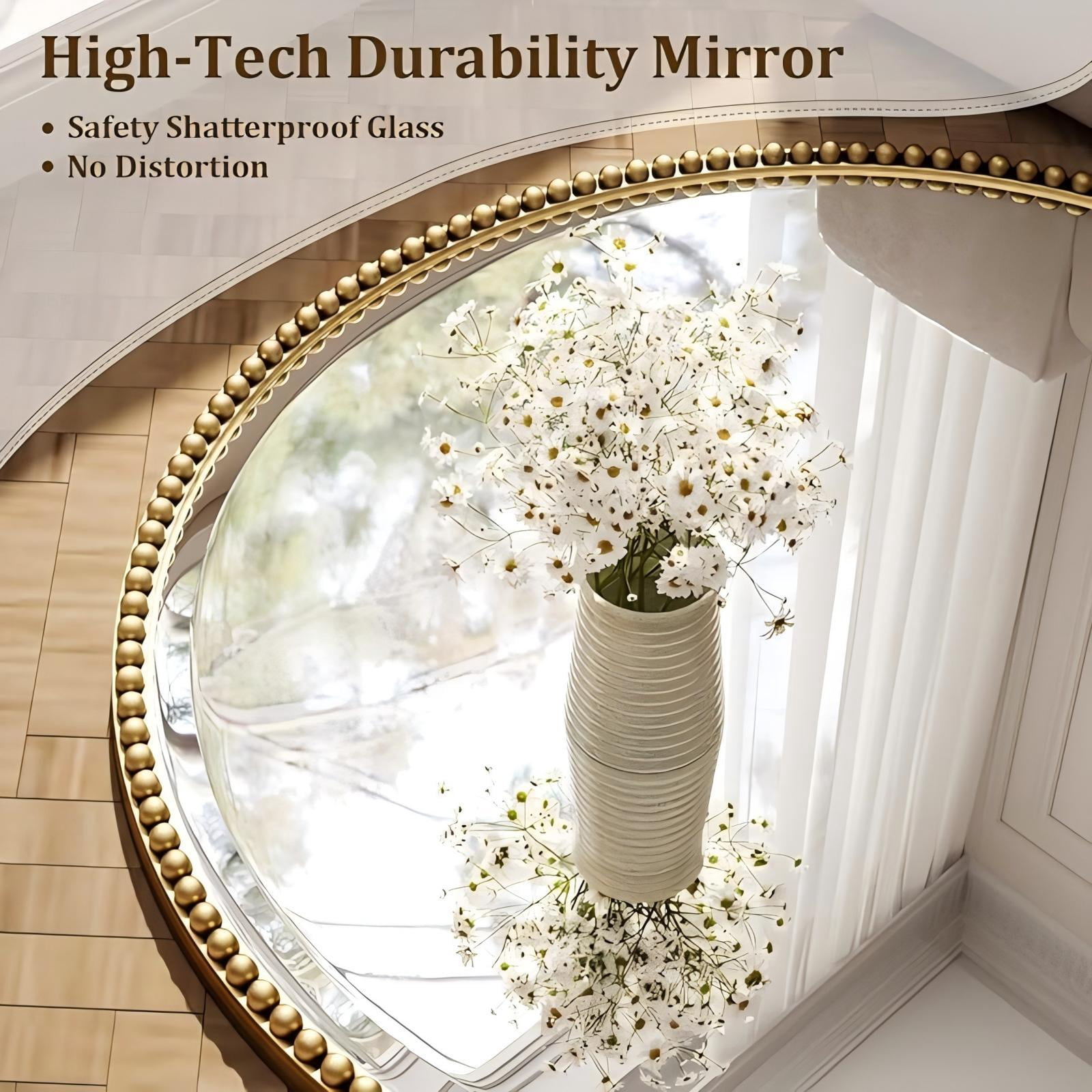 Mirrasia 24" Round Wall Mirror Decoration Hanging Mirror With Beaded Frame,Gold