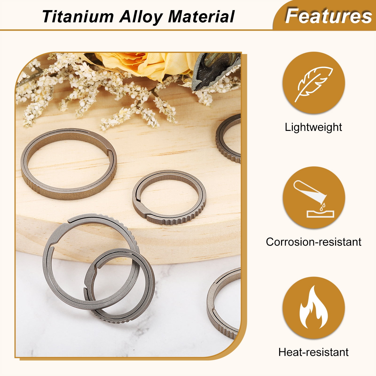 Titanium Keychain Rings 5 Pcs 1-inch Split Side Pushing Key Rings Split Key Ring Circle Assorted for Home Car Office Keys Attachment Key Chain Silver