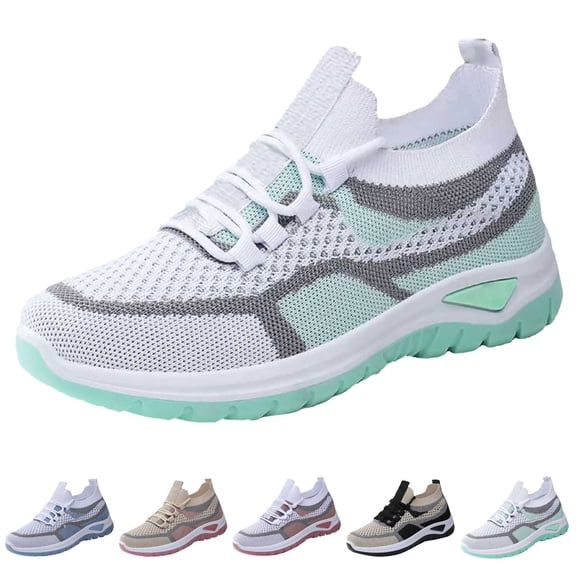 AUDeals Women's Orthopedic Sneakers, Thick Sole Mesh Shoes with Breathable Comfort for Training and Daily Walking (Light Green, 6)