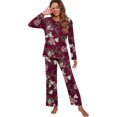 thumbnail image 4 of Women's Long Sleeve Sleepwear Soft Crew Neck Pyjama Set,Fp-wine Red, 4 of 5