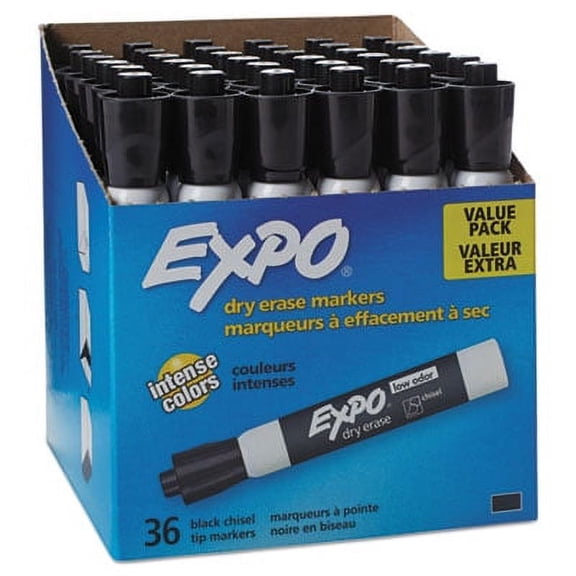 EXPO-1PK Low-Odor Dry-Erase Marker Value Pack, Broad Chisel Tip, Black, 36/Box