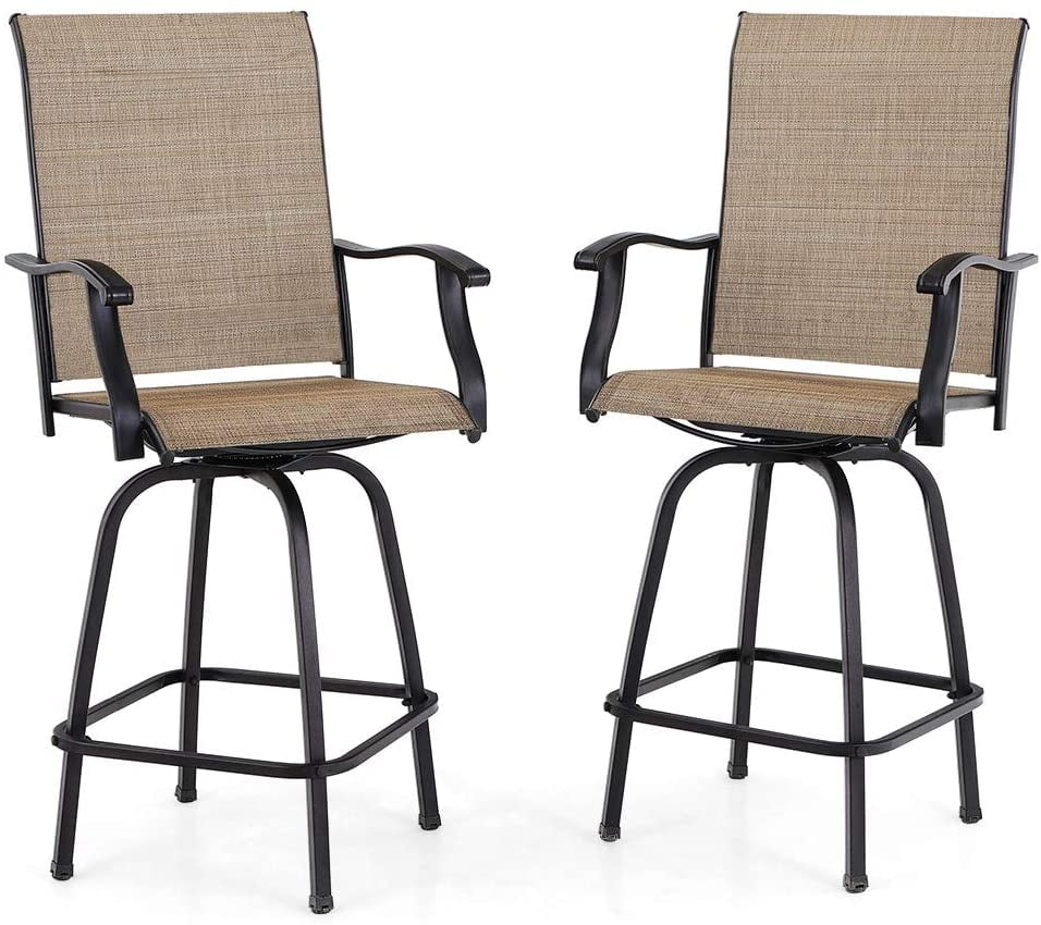 PHI VILLA Patio Bar Stools Set of 2 Outdoor High Patio Dining Swivel Chairs for Bistro Lawn All Weather Metal Frame with Cushion 