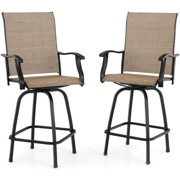 Phi Villa Patio Swivel Bar Stools Set Of 2 Outdoor Height Chairs With High Back And Armrest All Weather Textilene Furniture For Deck Lawn Garden Com - Sling Bar Height Patio Chairs