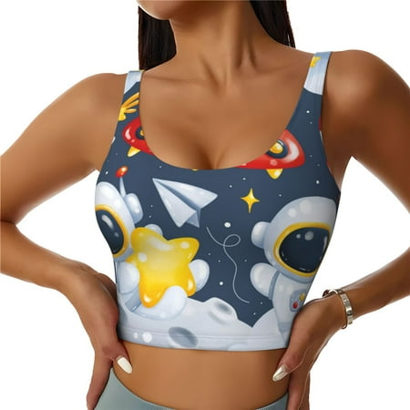 Matuu Astronaut And Space for Women s Sports Bra - Soft  Comfortable and Breathable Sports Vest for Yoga  Fitness  and Dance-Medium