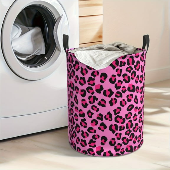 Extra-large Foldable Laundry Basket - Sturdy Handle, Space-saving Design, Pink Leopard Print - Suitable for Bedrooms, Bathrooms, Laundry Rooms - Easy-to-clean Polyester Fiber Laundry Bin