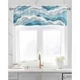 thumbnail image 2 of Geometric Blue Ocean Waves Linen Curtain Valance for Bedroom/Bathroom/Kitchen/Office/Living/Dining Room Window,Minimalist White Stripes Rod Pocket Topper Decorative Cafe Drapes Panel 42"x12", 2 of 6