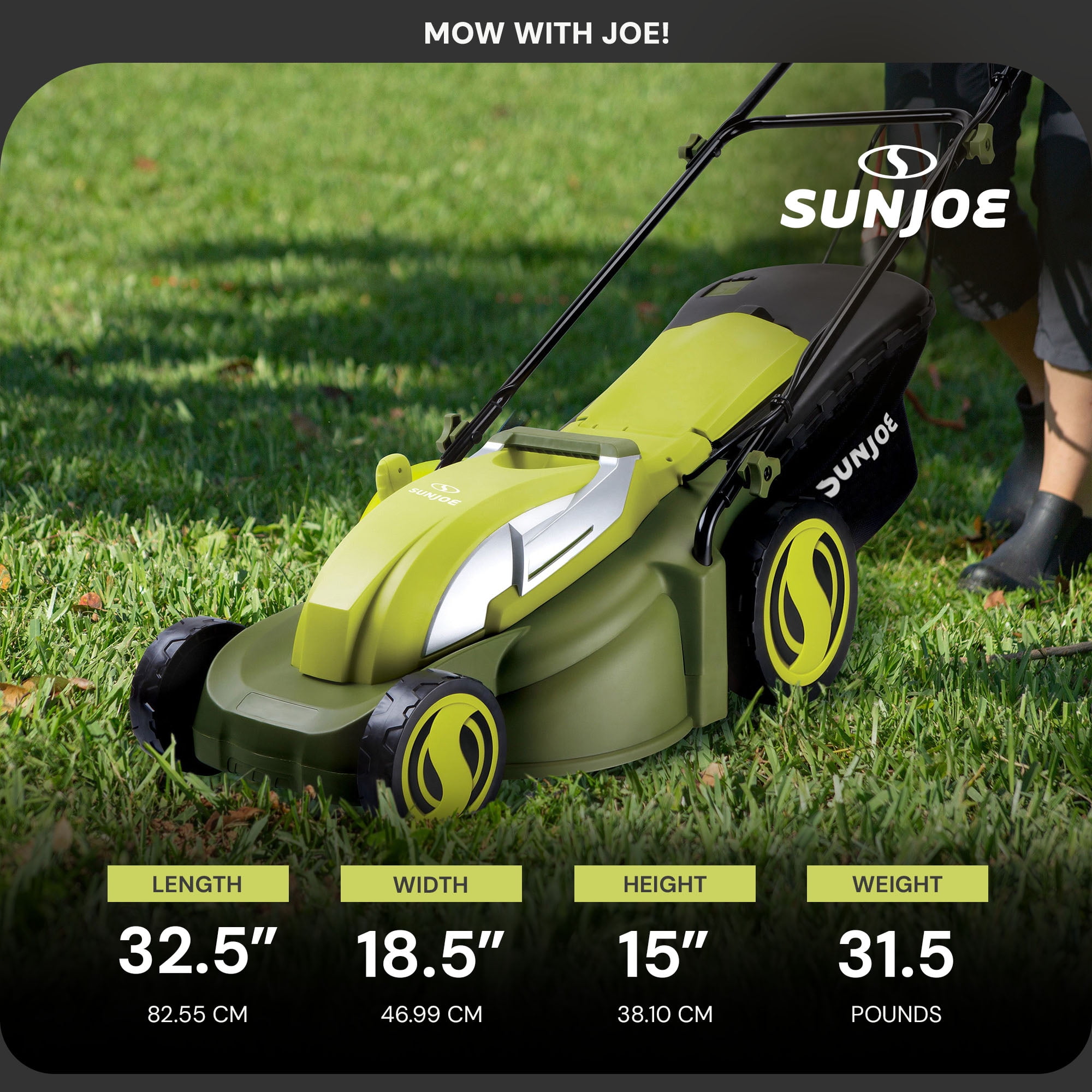 Sun Joe Push Lawn Mower and Mulcher, 17" Electric Walk Behind Grass Cutter, SUJ-MJ403E